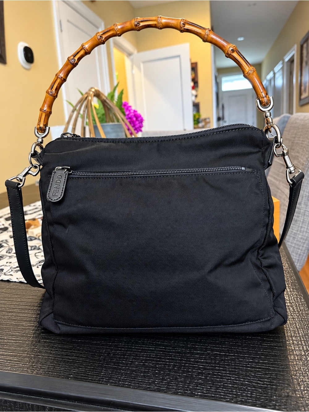Gucci Black Shoulder Bag with Bamboo Top Handle with COA